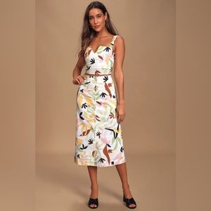 Charlie Holiday Palma White Tropical Print Skirt & Top Set
